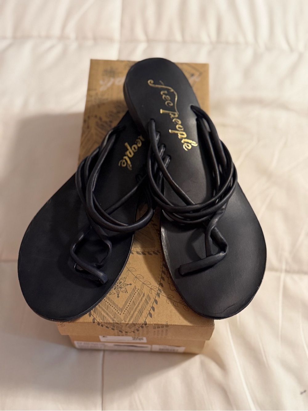 Free People Black Soft Strappy Flat Sandals Size EU 39